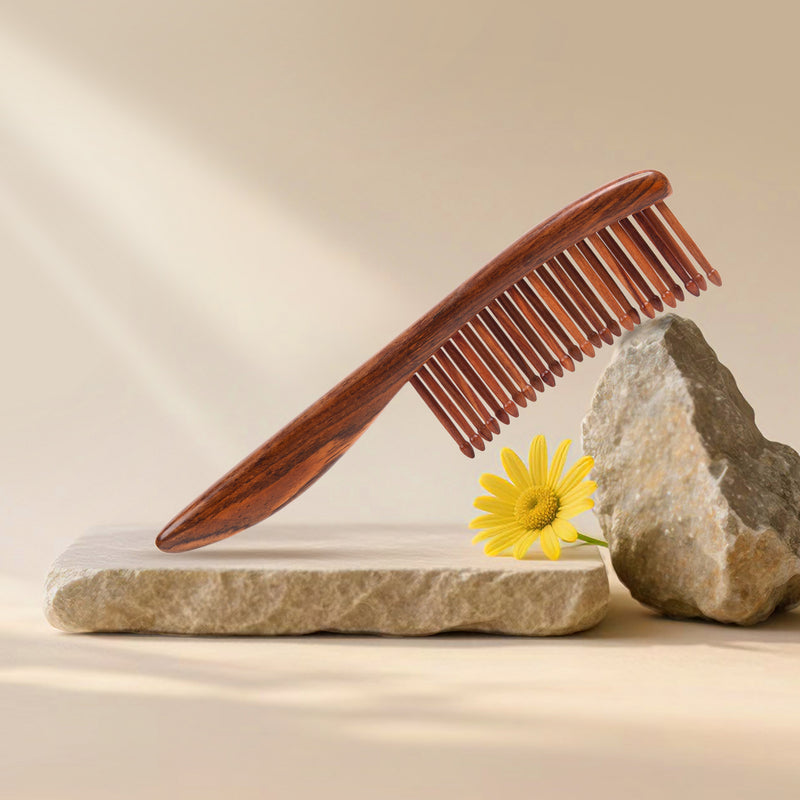 Tooth-inserted Red Wood Comb