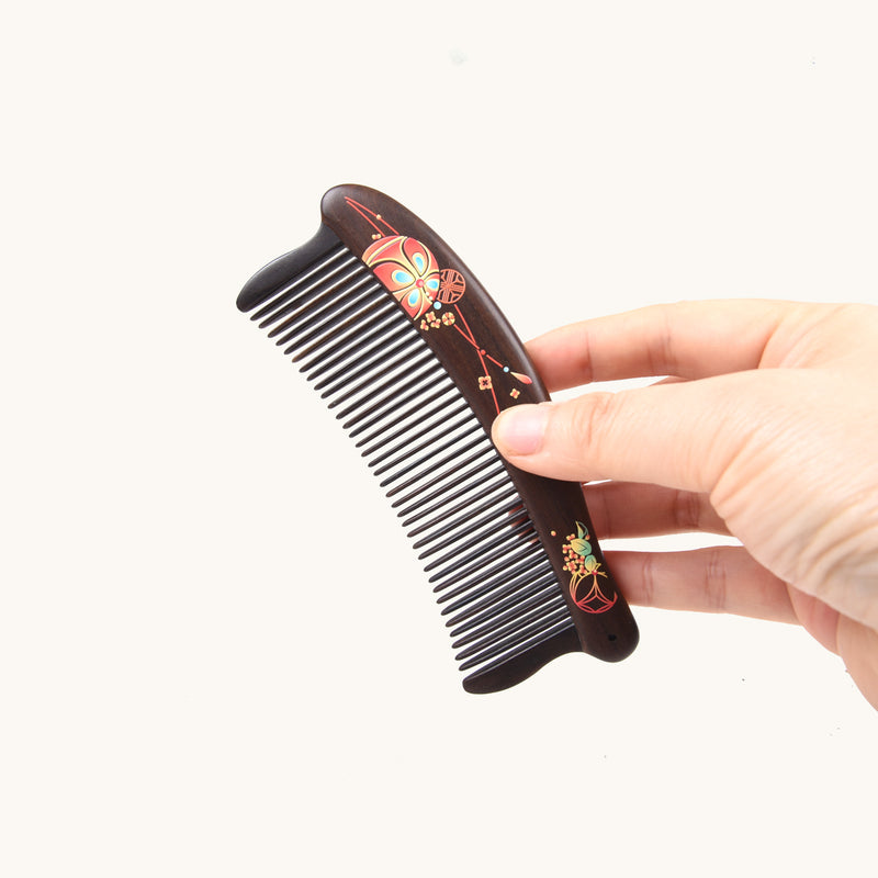 Wooden Comb with Embroidered Ball Pattern