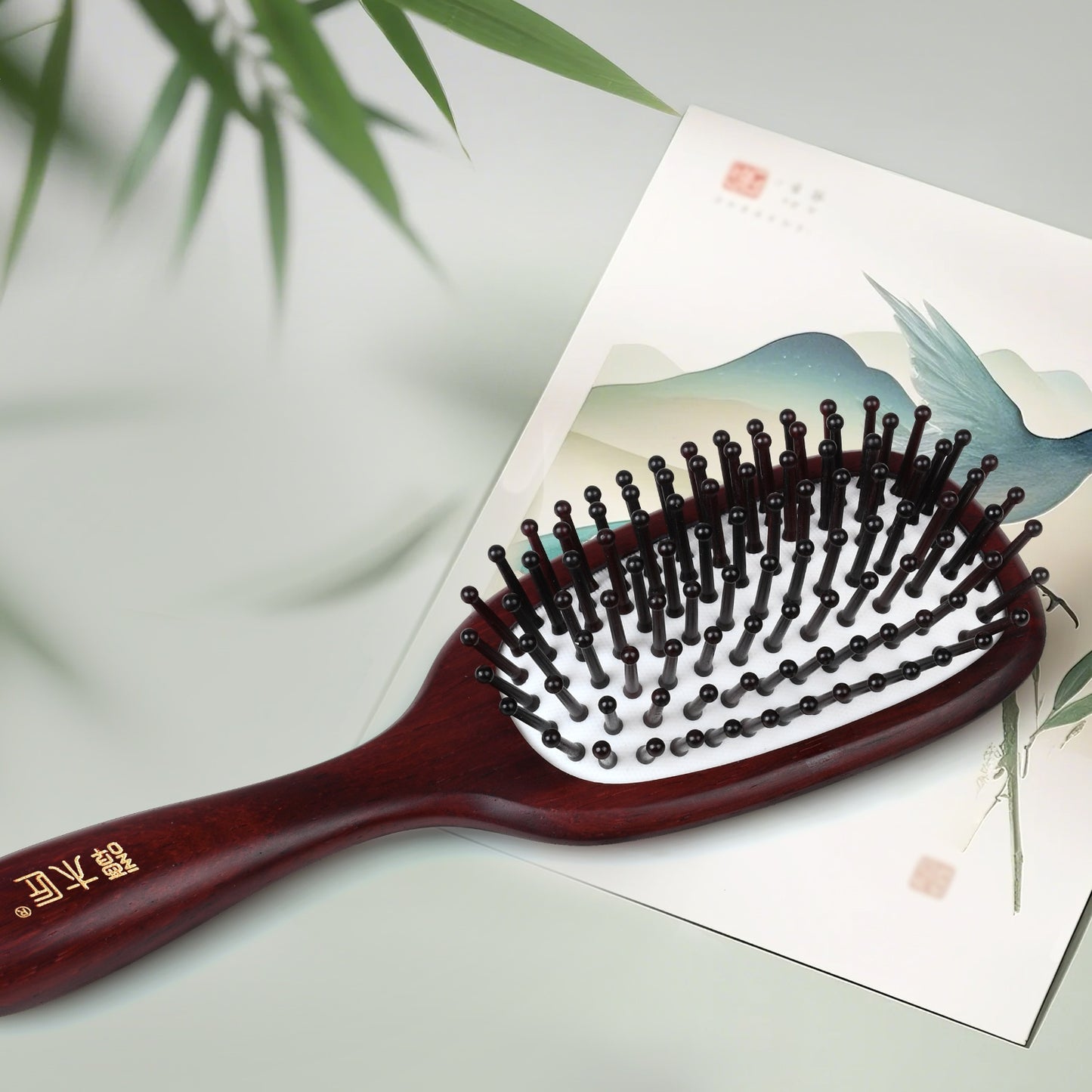 Black Rosewood Hair Comb-Landscape Green