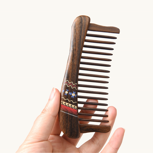 Wooden Hair Comb with Geometric Pattern