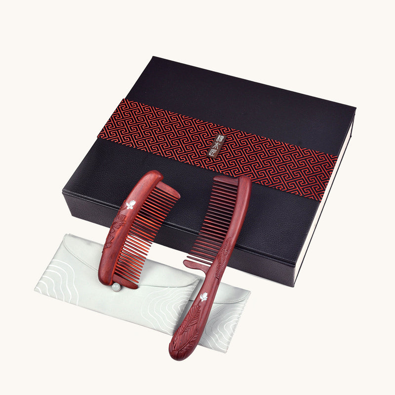 Red Wood Hair Comb Set