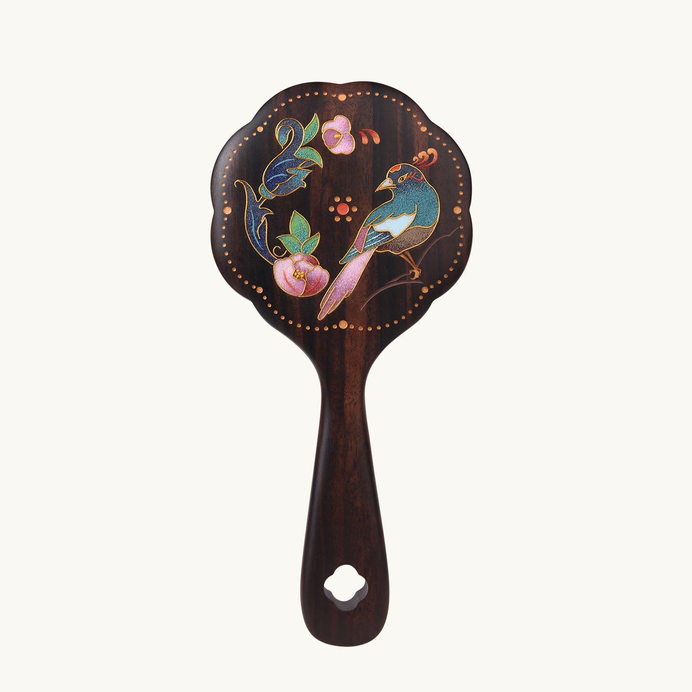 Wooden Cloisonn Enamel Handheld Mirror-Blossoms & Birds