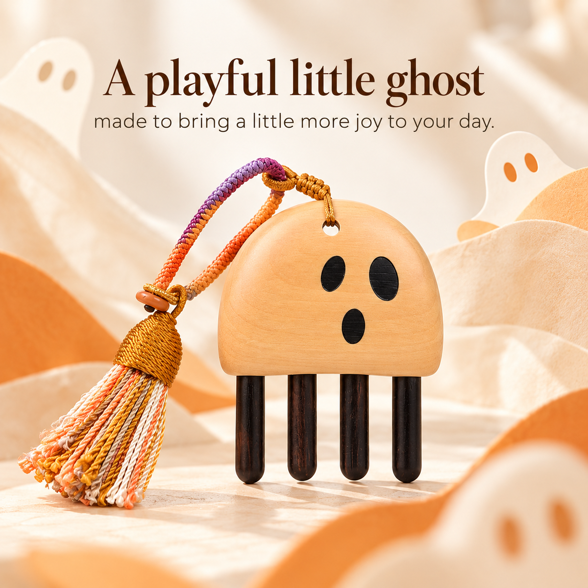 Cute Ghost | Inserted Tooth Craft & Lacquer Art Craft Amazonian Guatambu & Ebony Massage Comb