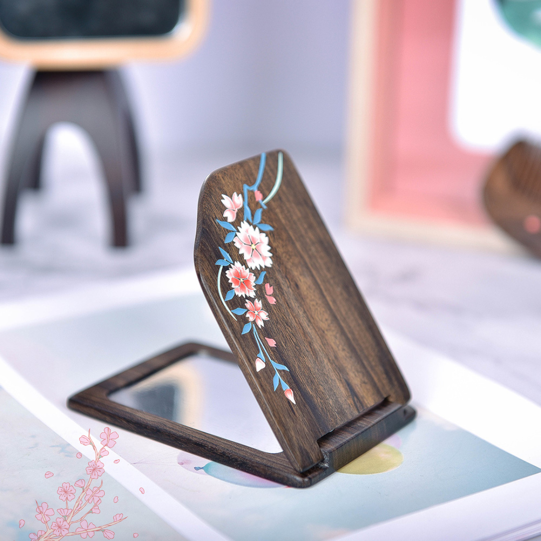Wooden Comb and Mirror Set-Sakura Blossom Pattern