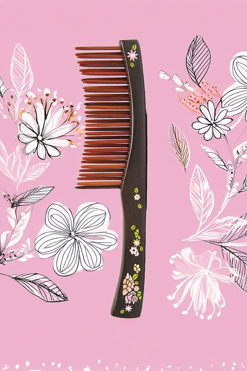 Flower Long handle wood comb