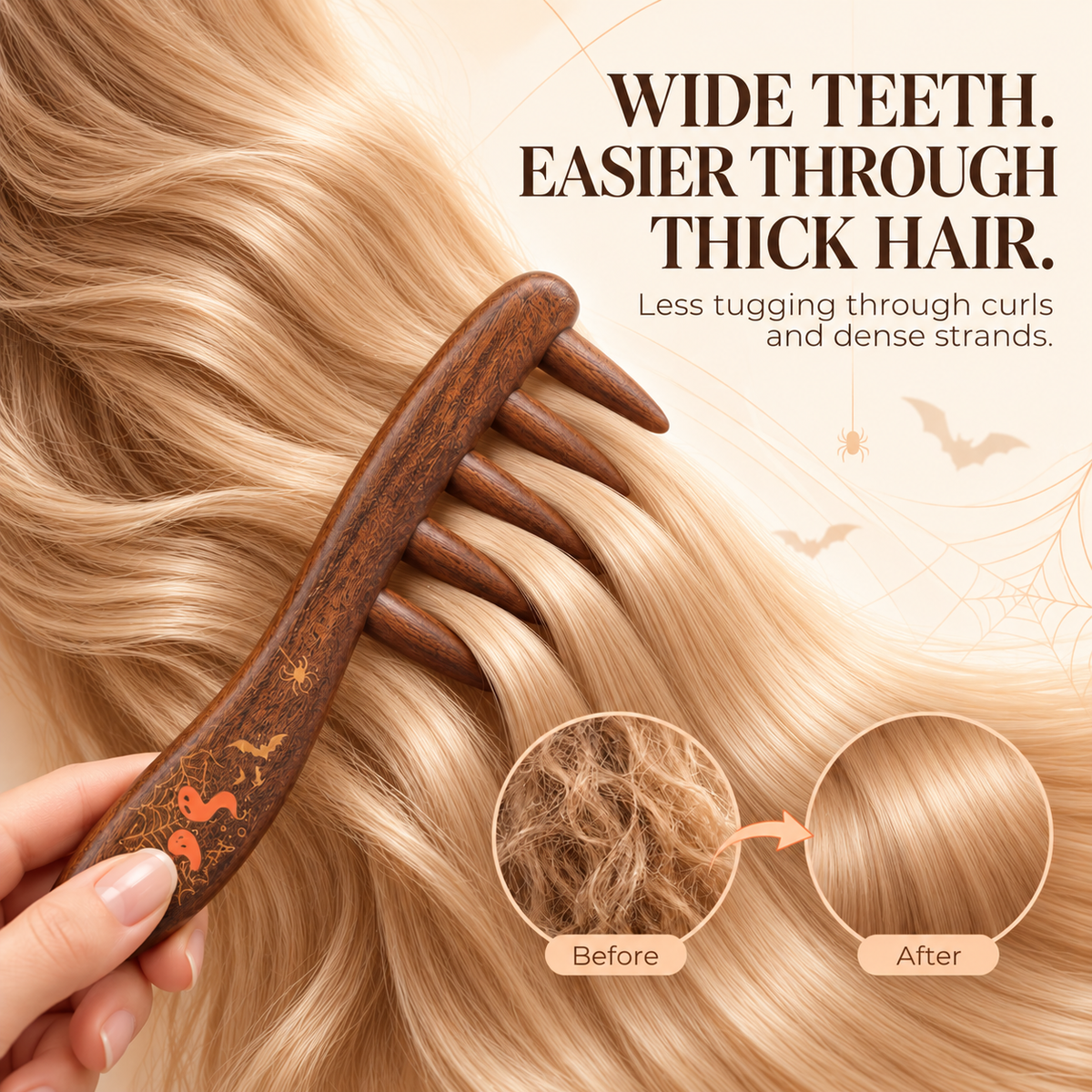 Spooky Delight | Inserted Tooth Craft & Lacquer Art Craft Chacate Preto Massage Comb