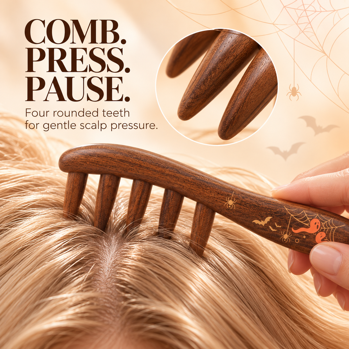 Spooky Delight | Inserted Tooth Craft & Lacquer Art Craft Chacate Preto Massage Comb