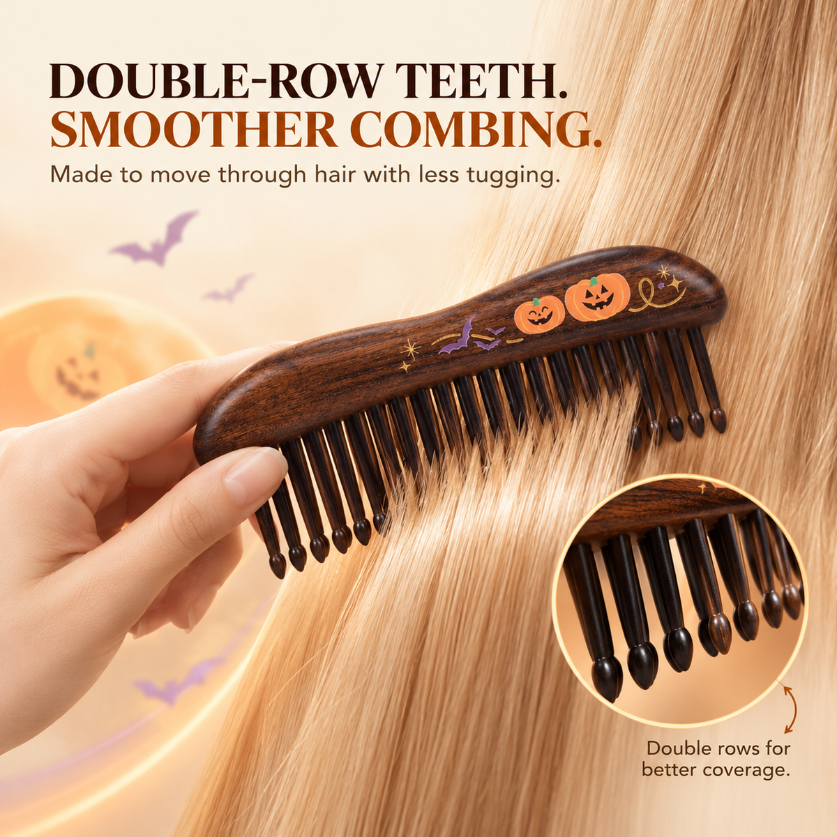 Mischief Maker | Inserted Tooth Craft & Lacquer Art Craft Chacate Preto Massage Comb