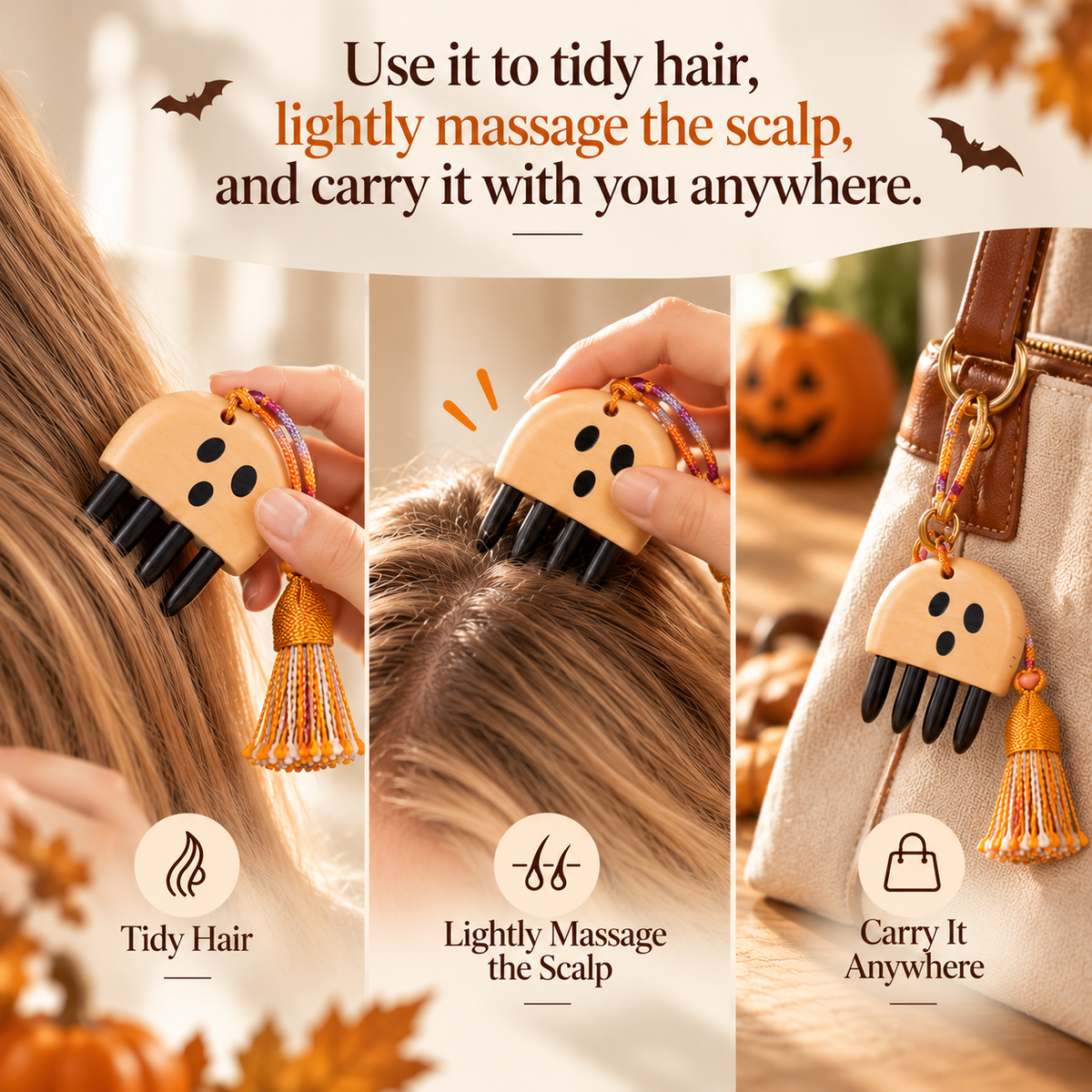 Cute Ghost | Inserted Tooth Craft & Lacquer Art Craft Amazonian Guatambu & Ebony Massage Comb
