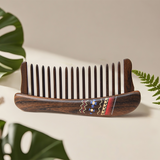 Wooden Hair Comb with Geometric Pattern