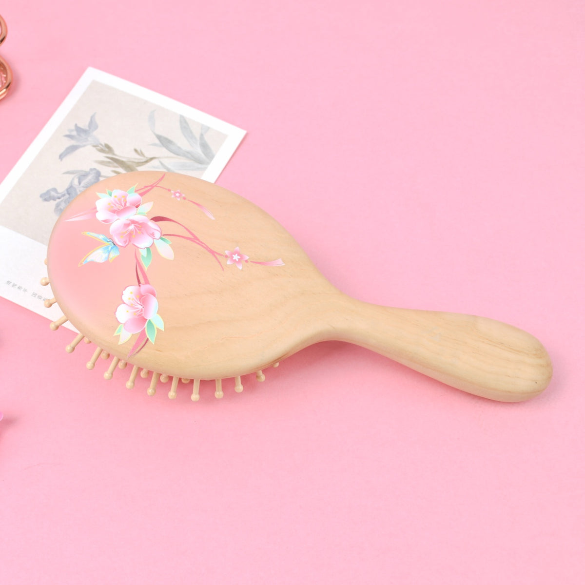 Peach Wooden Hair Brush