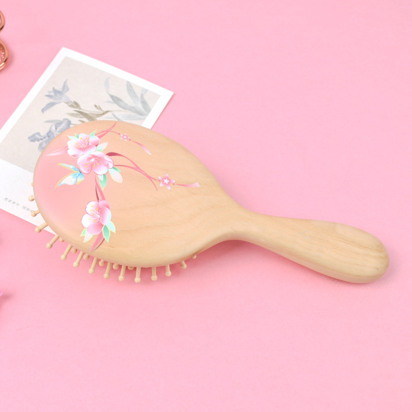 Peach Wooden Hair Brush