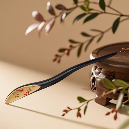 Wooden Handcrafted Hairpin -Crimson Harvest