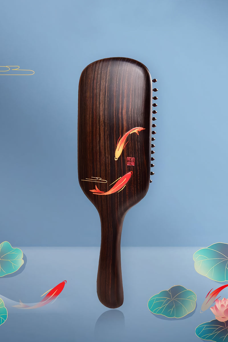 Wooden Hair Brush-Koi Fish Pattern