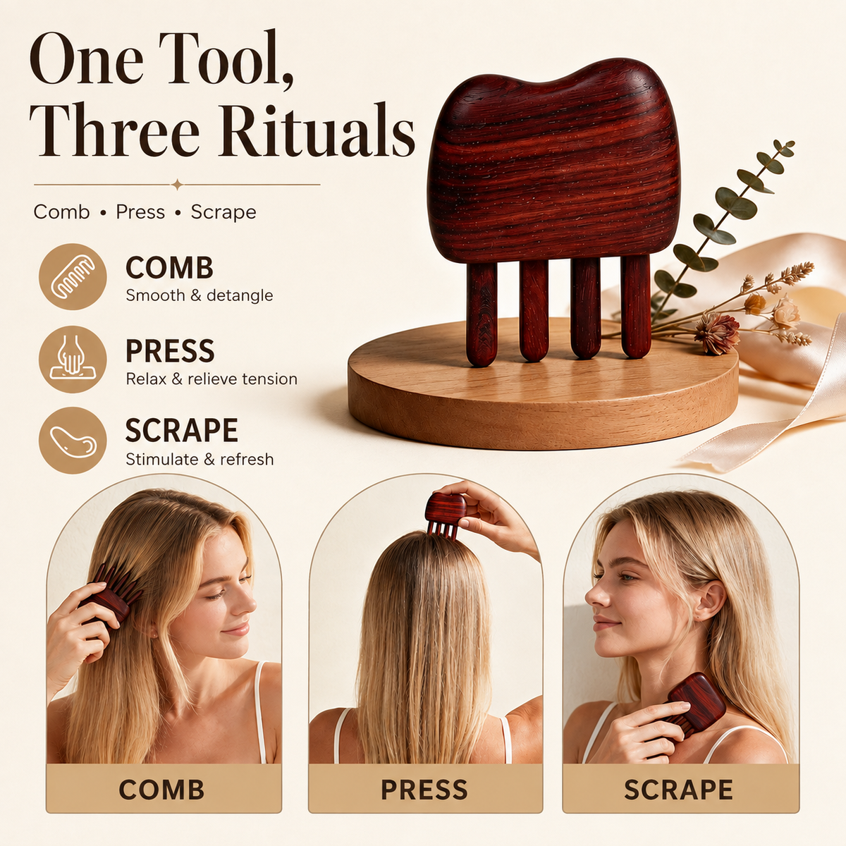 Auspicious Glow | Inserted Tooth Craft Red Sandalwood Massage Comb