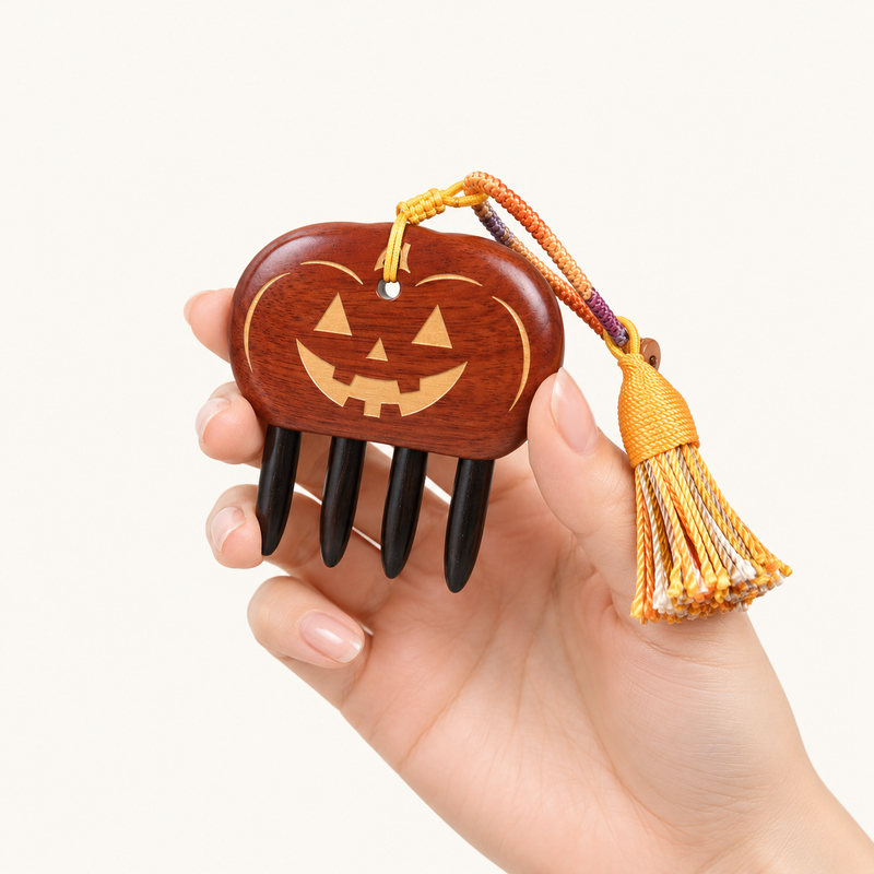 Pumpkin Spirit | Inserted Tooth Craft & Lacquer Art Craft Satine Bloodwood & Ebony Massage Comb