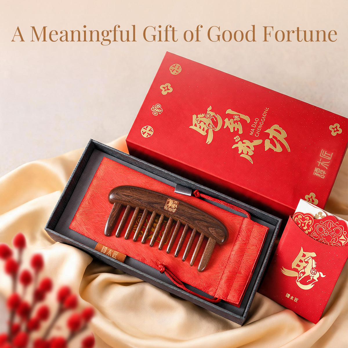 Rising Fortune | Lacquer Art South American Rosewood & Satine Bloodwood Comb