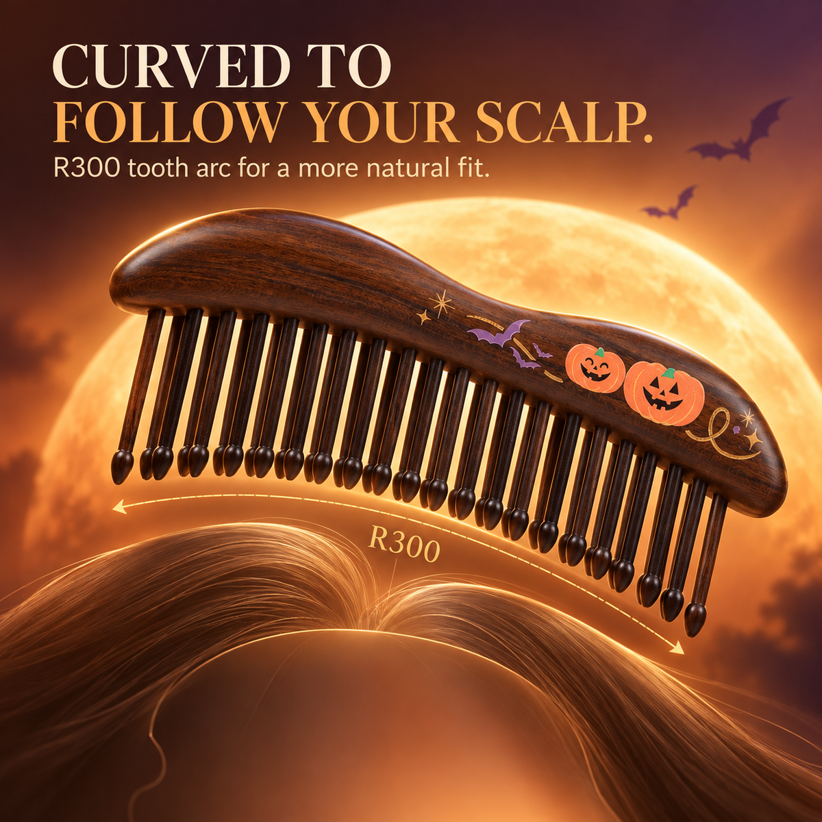 Mischief Maker | Inserted Tooth Craft & Lacquer Art Craft Chacate Preto Massage Comb
