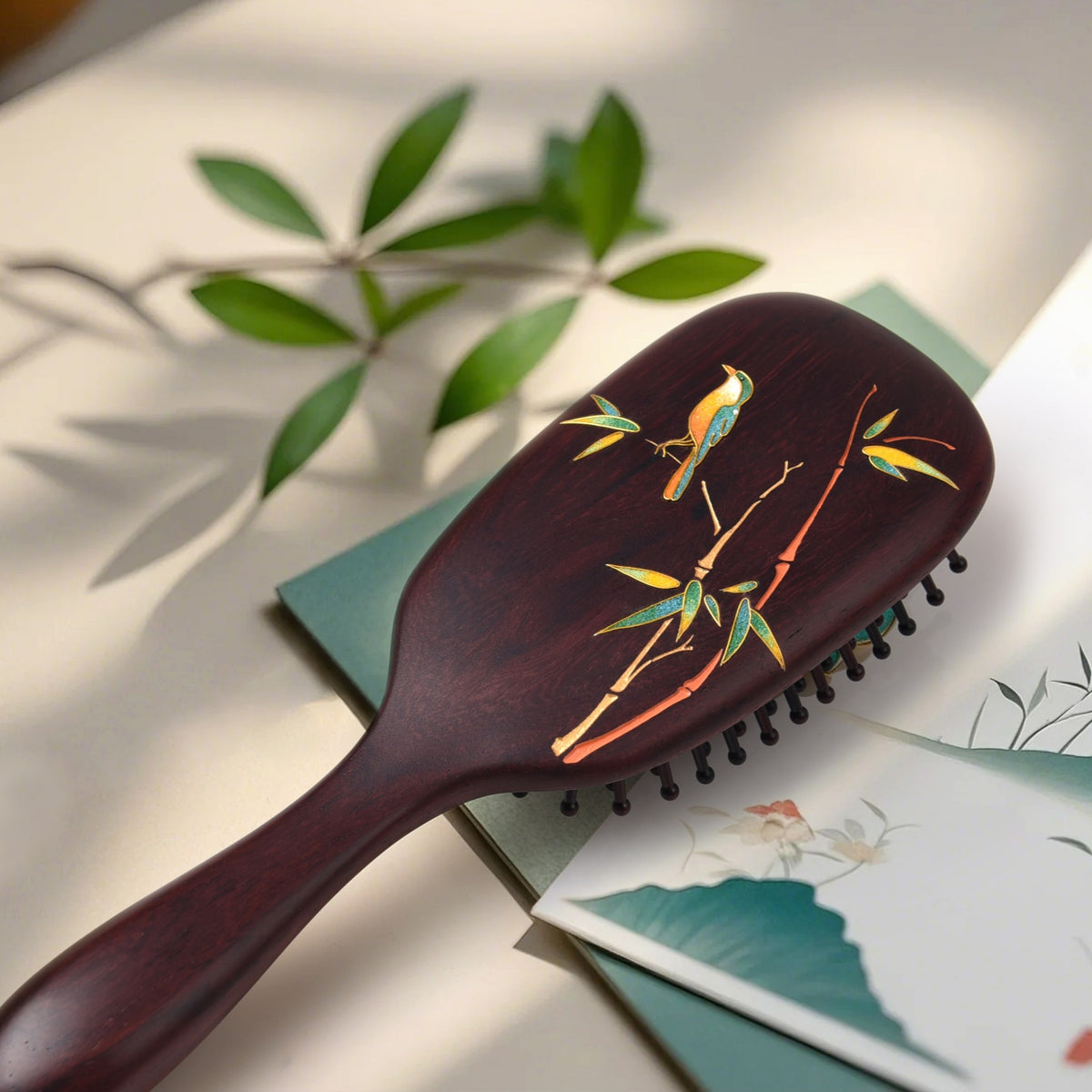 Black Rosewood Hair Comb-Landscape Green