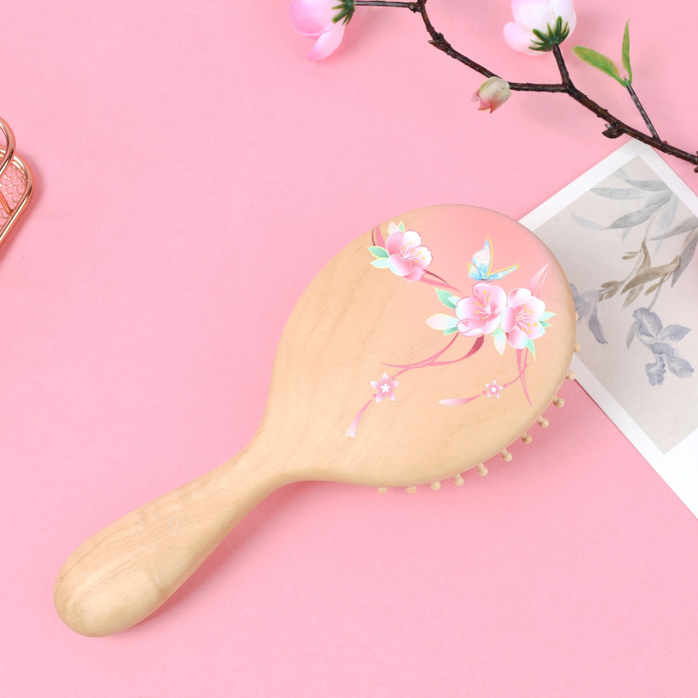 Peach Wooden Hair Brush