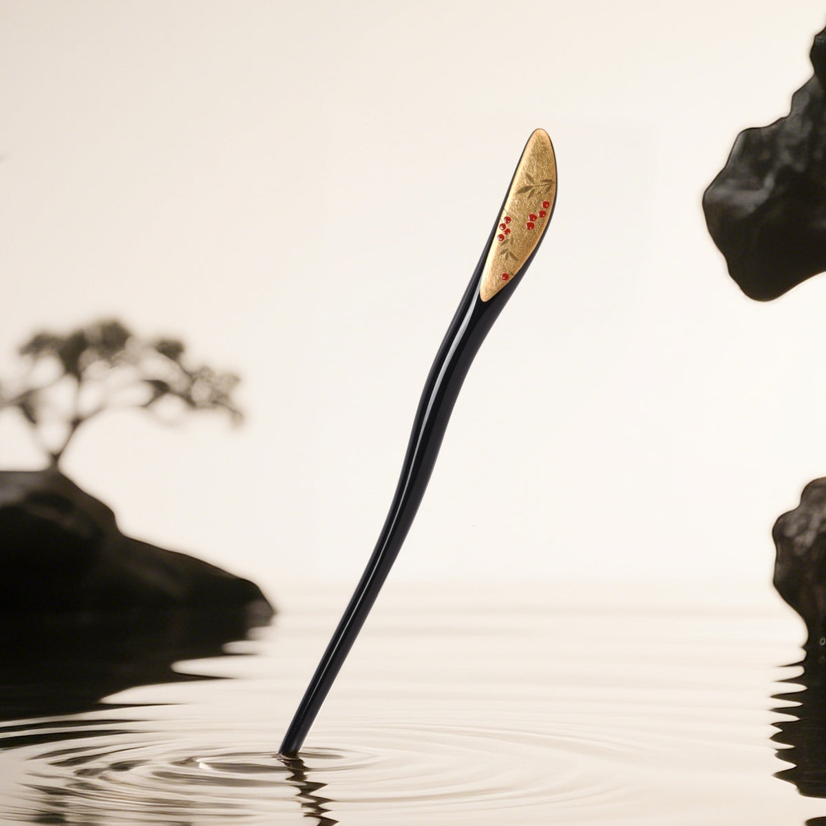 Wooden Handcrafted Hairpin -Crimson Harvest