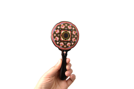 Fourfold Harmony | Cloisonné Enamel on Wood Handheld Ebony Mirror