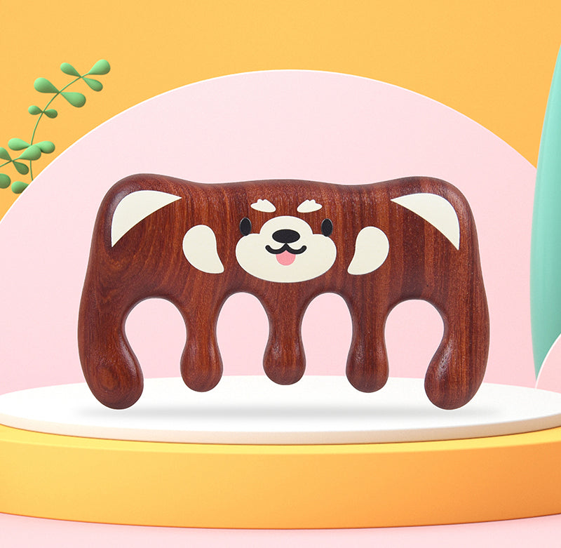 Hand-painted Bear Wood Scalp Massager
