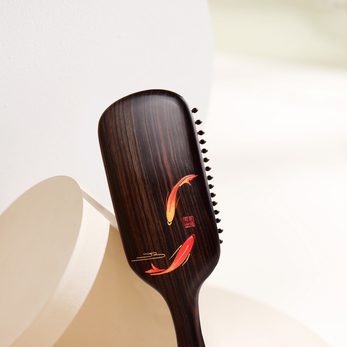 Wooden Hair Brush-Koi Fish Pattern