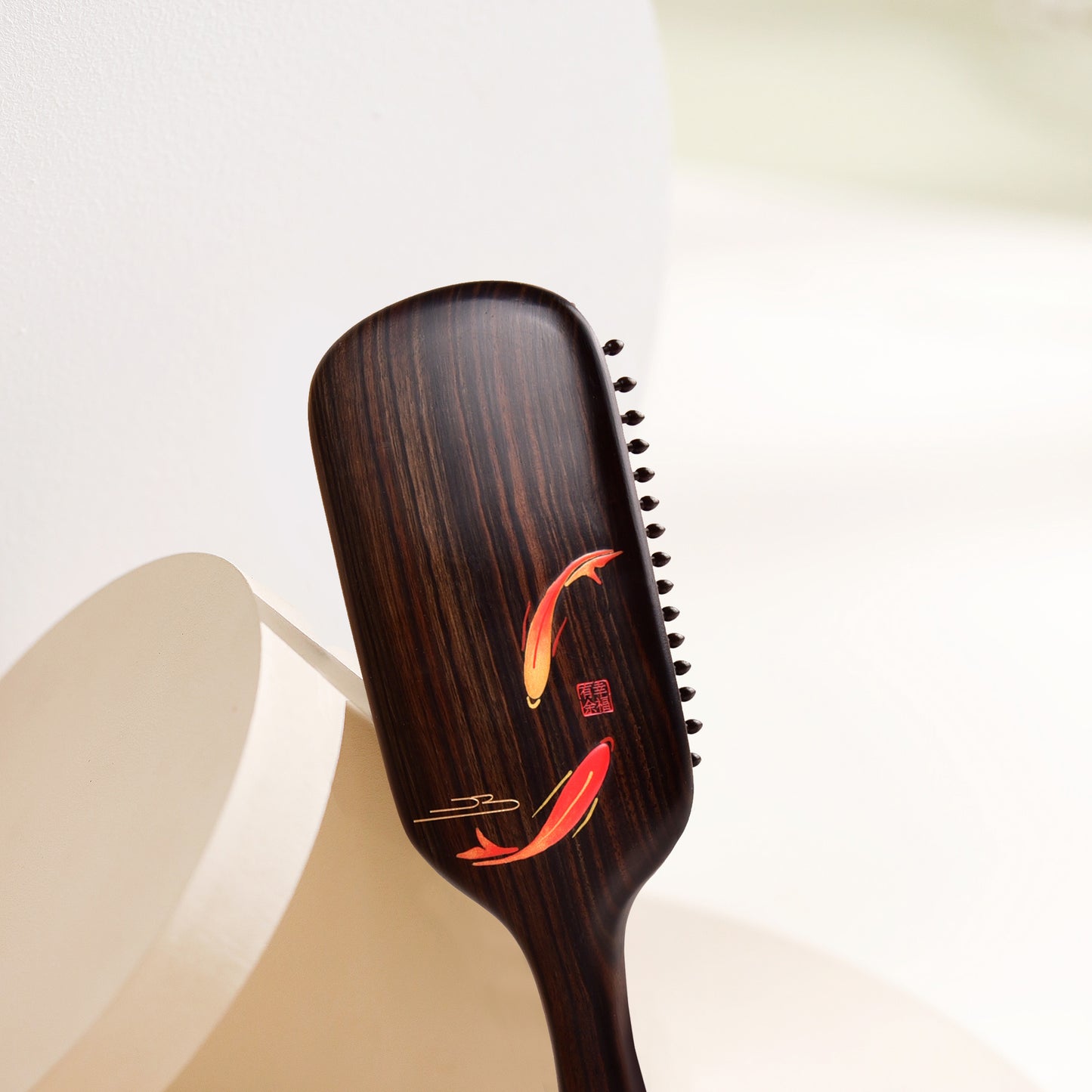 Wooden Hair Brush-Koi Fish Pattern