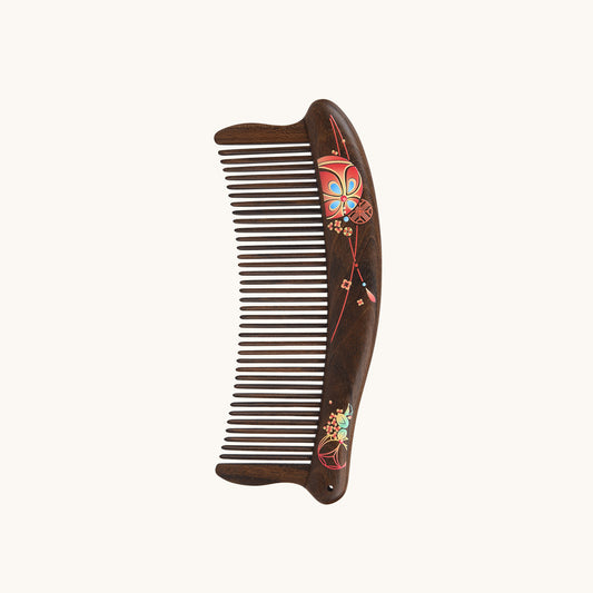 Wooden Comb with Embroidered Ball Pattern