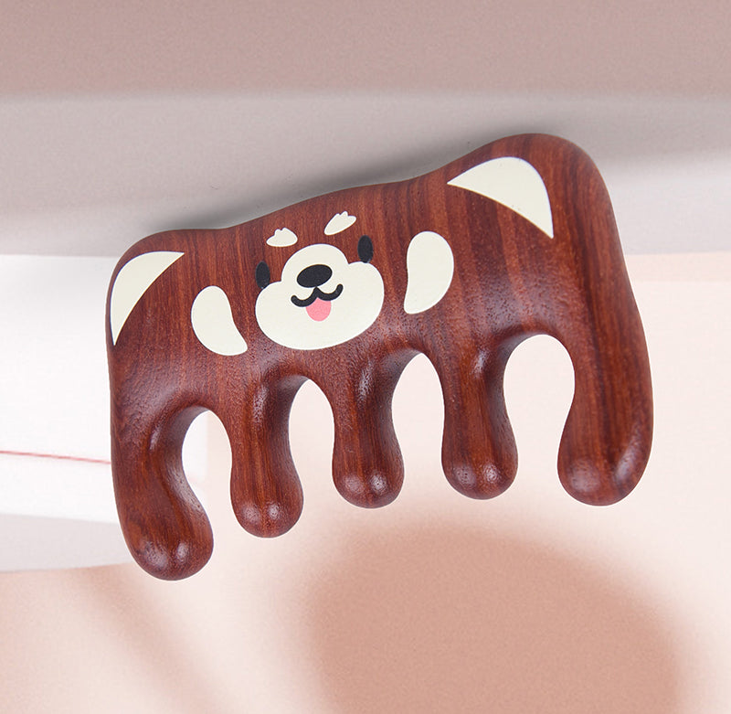 Hand-painted Bear Wood Scalp Massager
