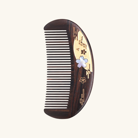 Moonlit Sakura | Lacquer Art Craft Ebony Wood Comb