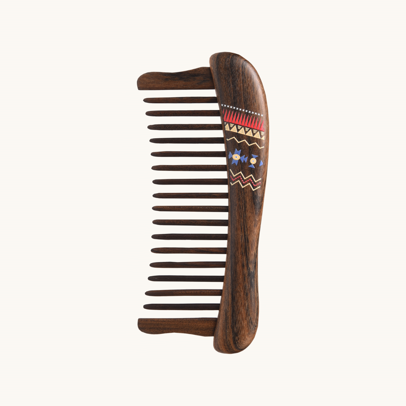 Wooden Hair Comb with Geometric Pattern