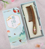 Handheld Wooden Comb, Peach Pattern