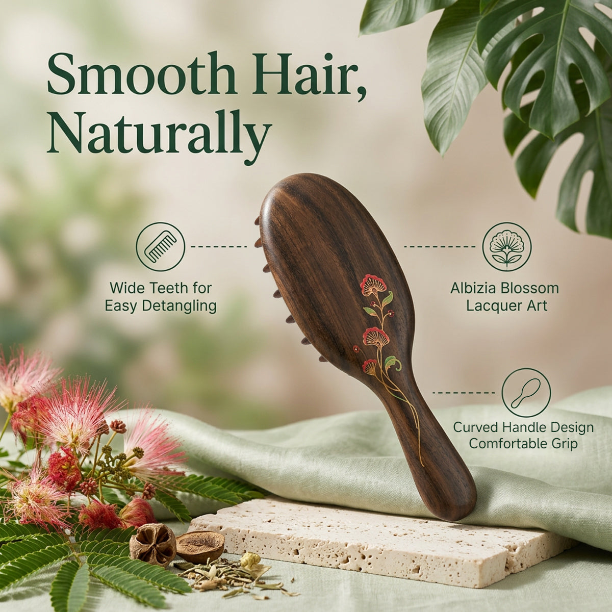 Radiant Bloom | Lacquer Art Craft Chacate Preto Scalp Massage Comb