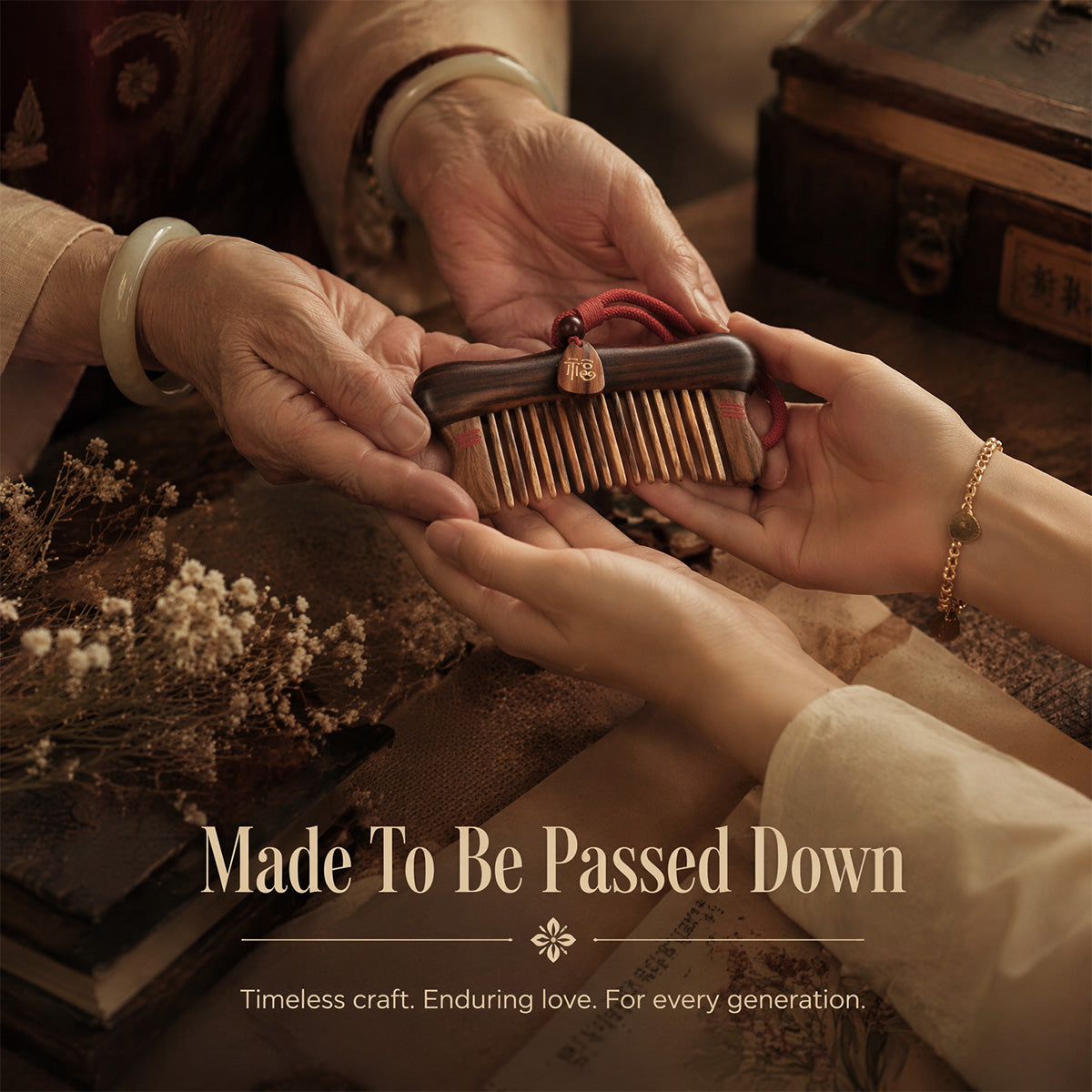 Fortune Within | Inlaid Tooth Craft & Lacquer Art Craft Chacate Preto and Verawood hair Comb