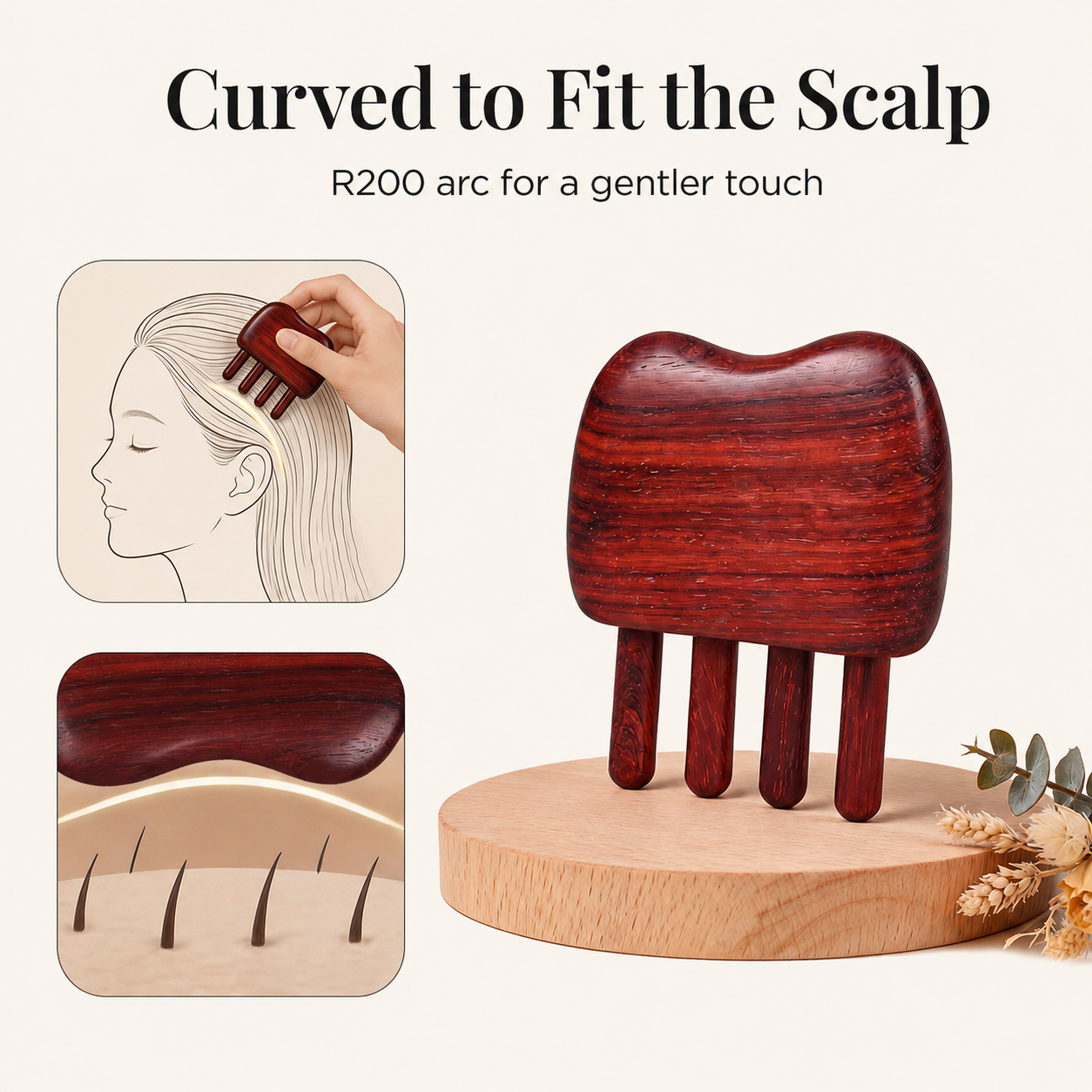 Auspicious Glow | Inserted Tooth Craft Red Sandalwood Massage Comb