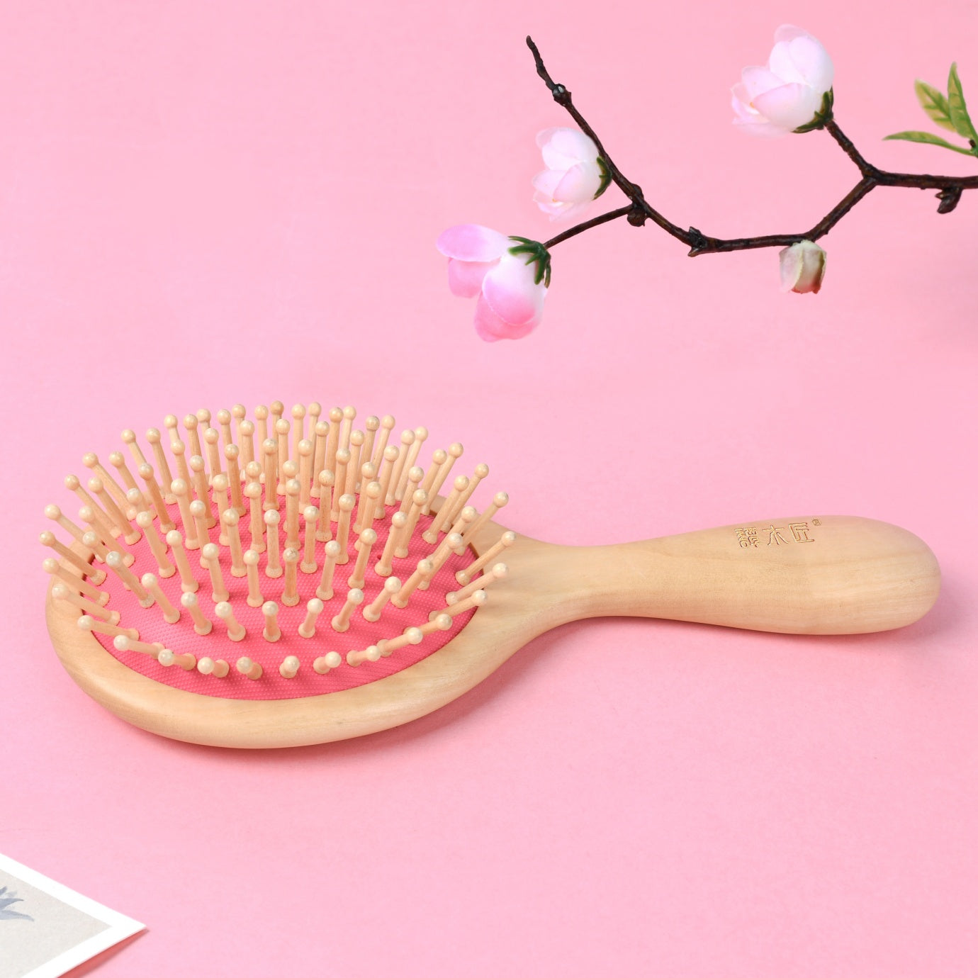 Peach Wooden Hair Brush