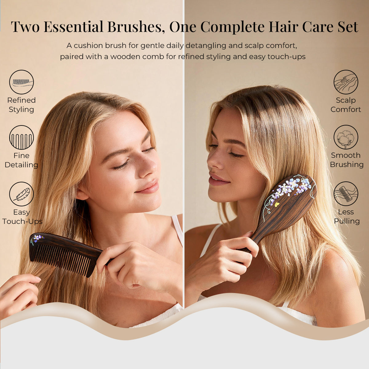 Purple Elegance | Lacquer Art Craft Chacate Preto Pair Comb Gift Set