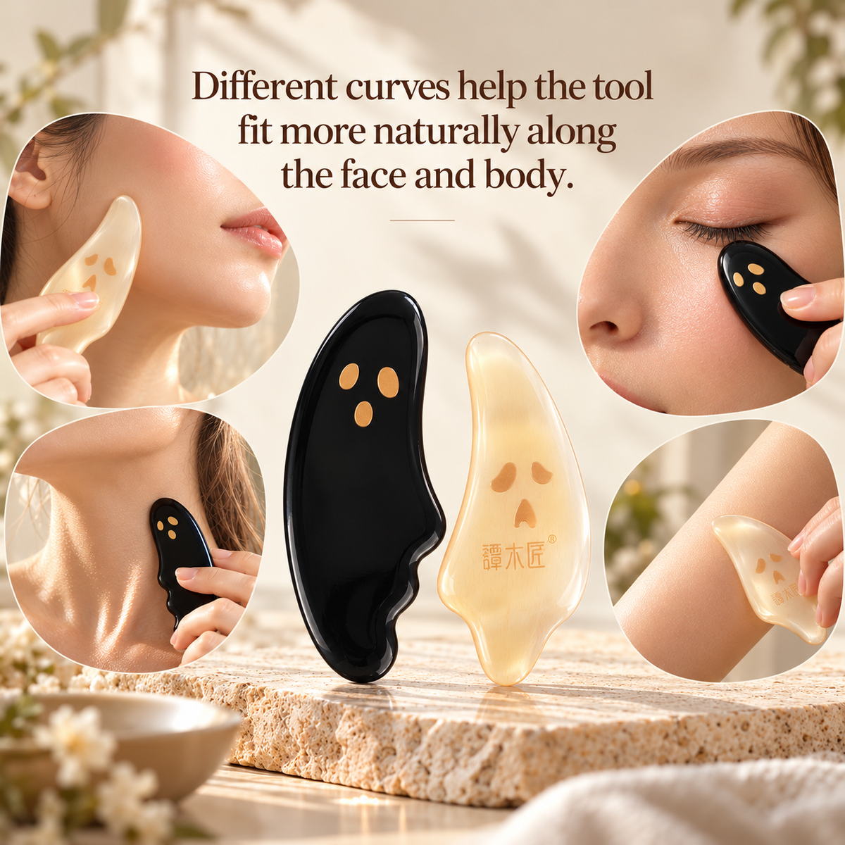 Little Ghost | Lacquer Art Craft Black Horn Gua Sha Board