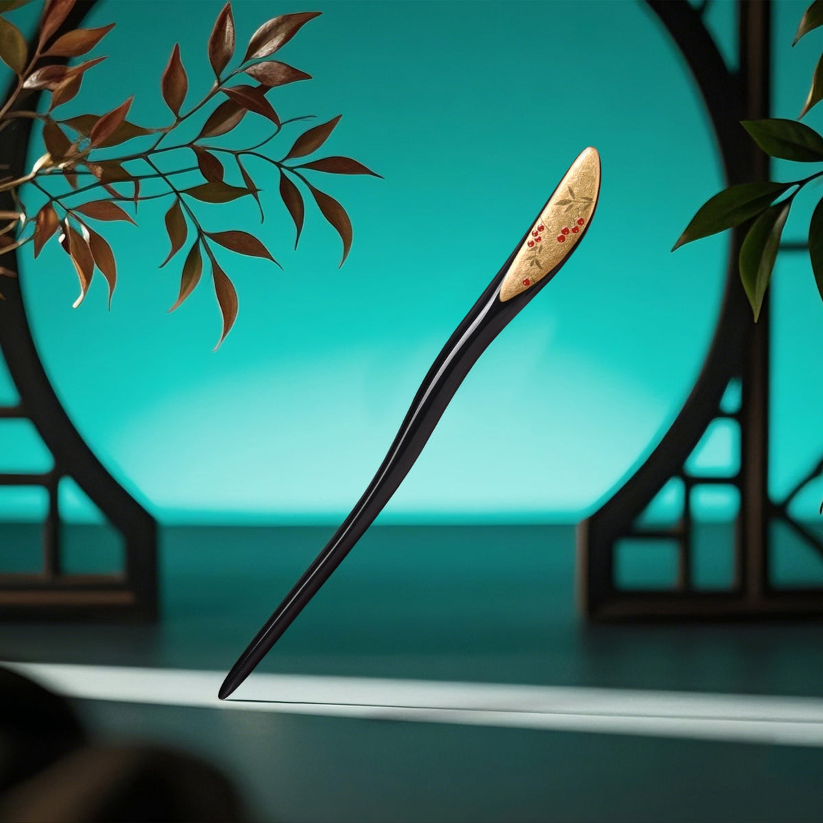 Wooden Handcrafted Hairpin -Crimson Harvest