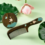 Wooden Comb & Mirror Set (Butterfly & Lotus )