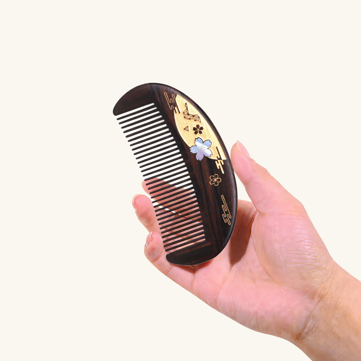 Moonlit Sakura | Lacquer Art Craft Ebony Wood Comb
