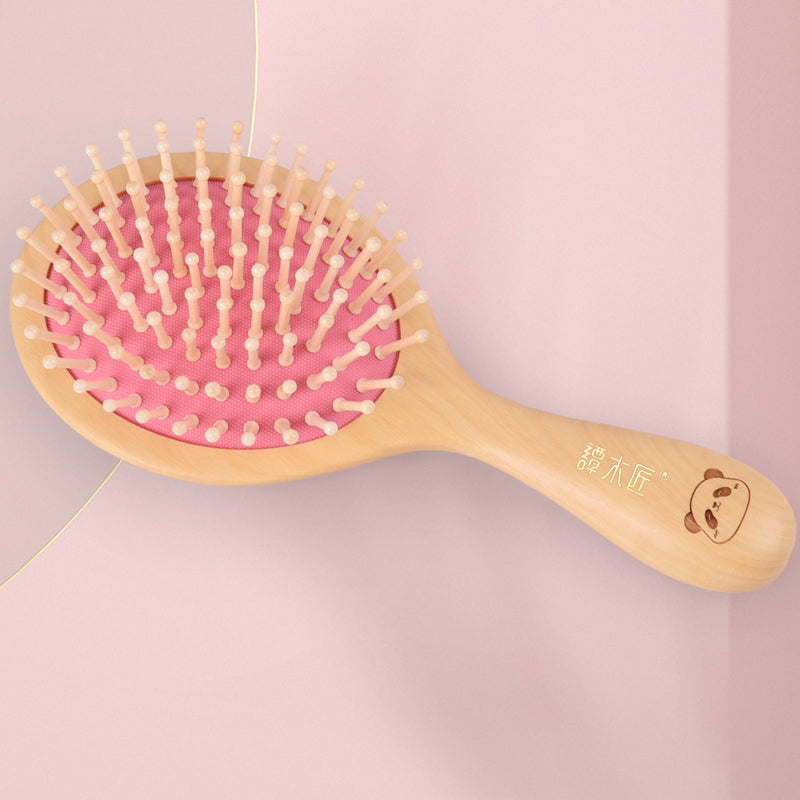 Panda Pink Wooden Hair Brush