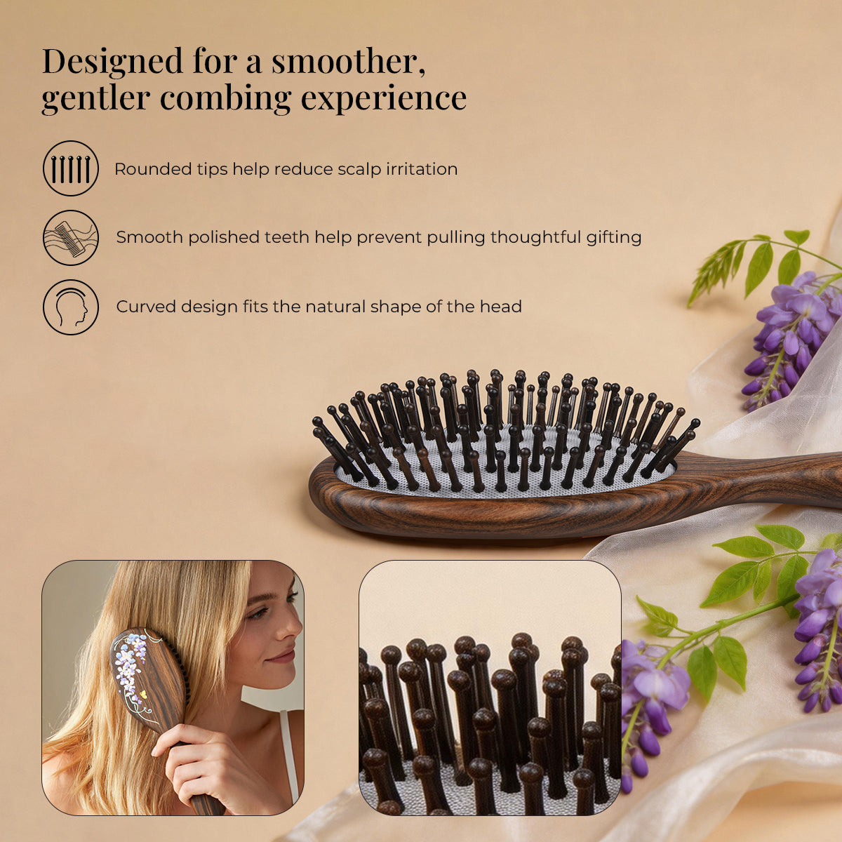 Purple Elegance | Lacquer Art Craft Chacate Preto Pair Comb Gift Set
