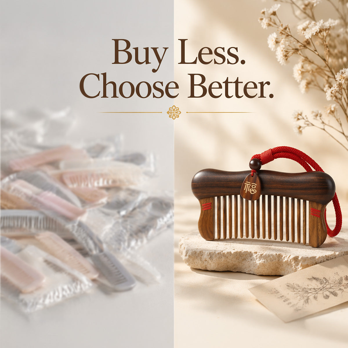 Fortune Within | Inlaid Tooth Craft & Lacquer Art Craft Chacate Preto and Verawood hair Comb