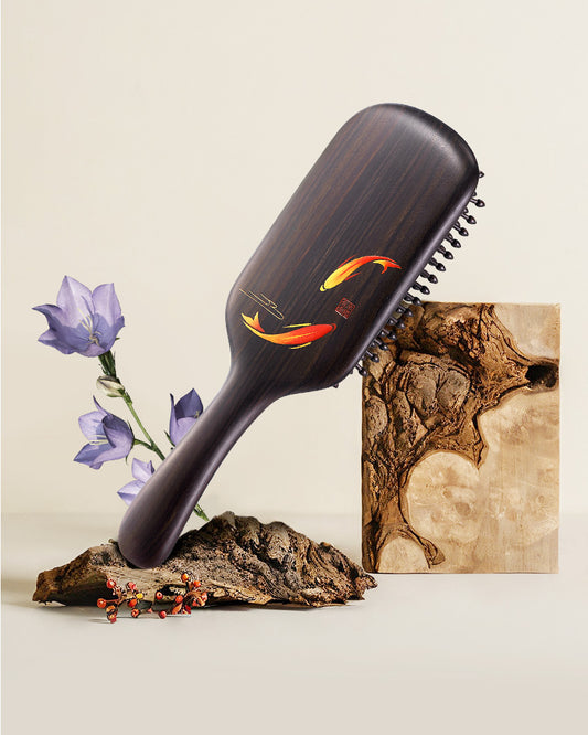 Wooden Hair Brush-Koi Fish Pattern
