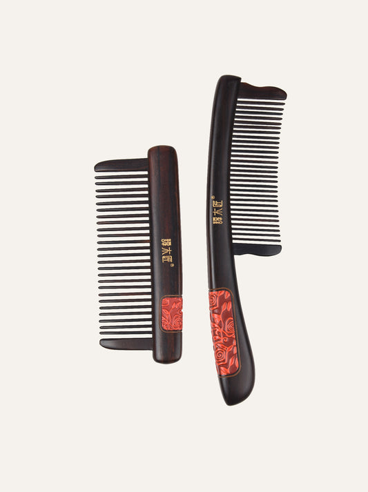 Rose Pattern Wooden Comb Set