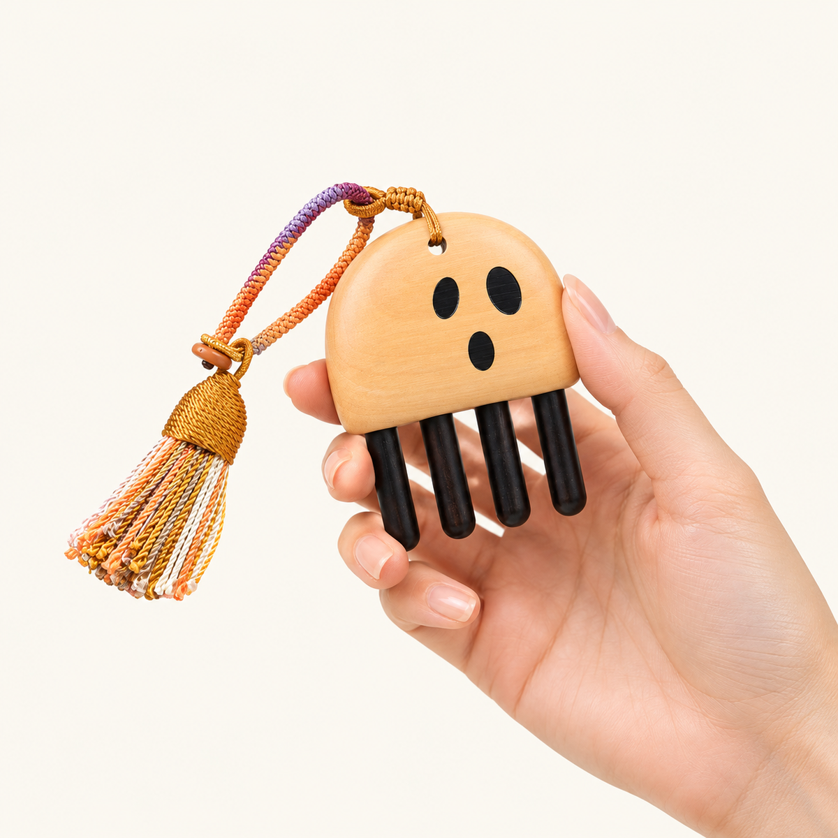 Cute Ghost | Inserted Tooth Craft & Lacquer Art Craft Amazonian Guatambu & Ebony Massage Comb