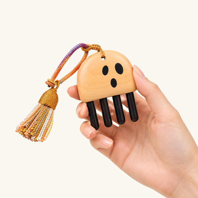 Cute Ghost | Inserted Tooth Craft & Lacquer Art Craft Amazonian Guatambu & Ebony Massage Comb
